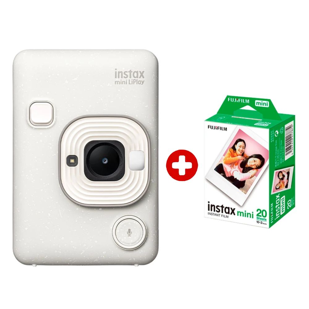 Cámara Fujifilm Instax Mini LiPlay blanco+ película x20, impresión desde smartphone, audio QR, filtros y marcos